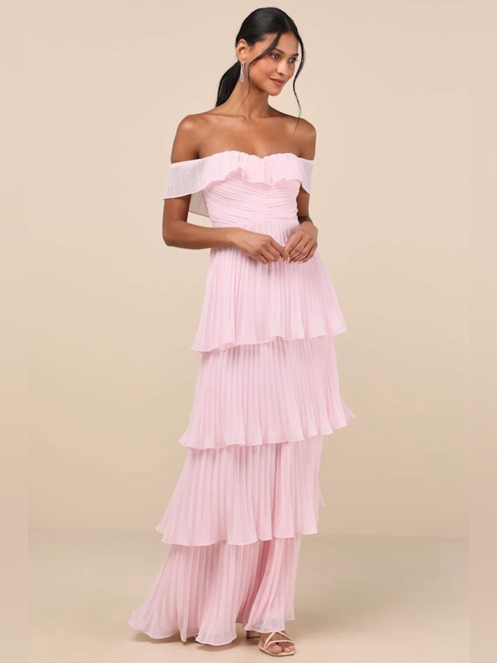 NWT Lulus Always Remarkable Pink Pleated Off-the-Shoulder Maxi Dress
